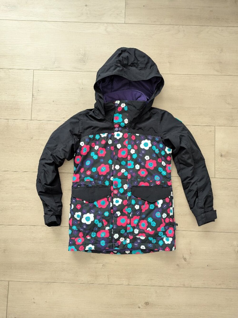 Burton Girls Elstar Jacket Parka Ski Snowboard Size S Flower Power Black Pink